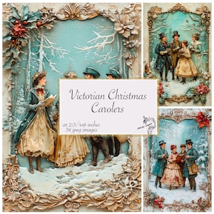 Kit Junk Journal Victorian Christmas Carolers ispirato a A Christmas Carol di Charles Dickens, cartoline di Natale vintage AR 2:3