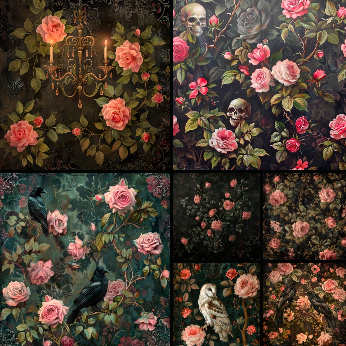 Gothic Rococo Digital Paper, Dark Floral Oil Paint Textures (12x12in ...