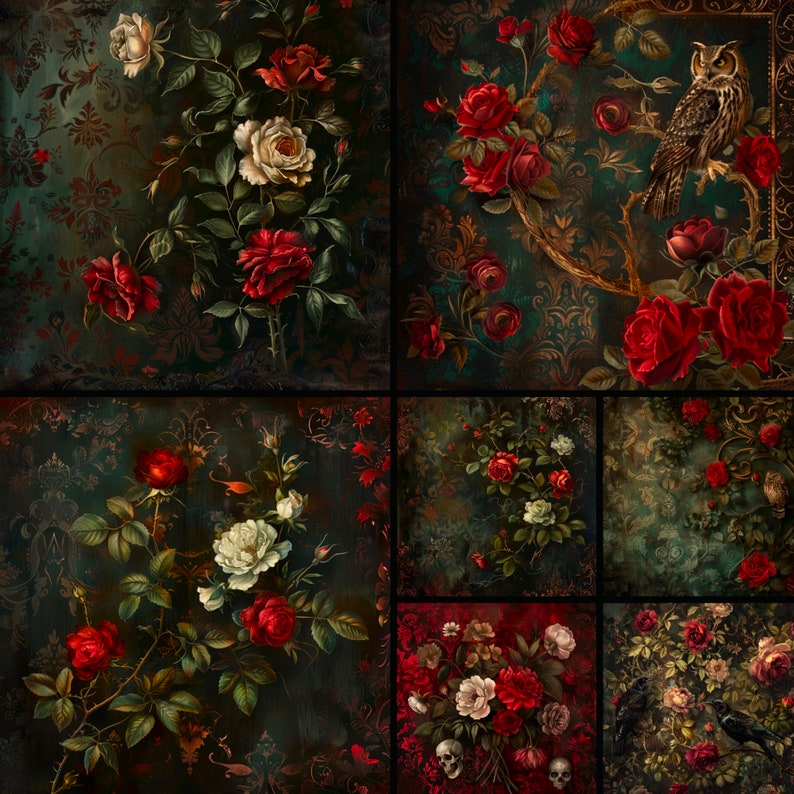 Gothic Rococo Digital Paper, Dark Floral Oil Paint Textures (digital ...