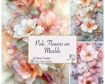 Aquarell Blumen Marmor Digitales Papier, Pastellblumen (Digitaler Download)