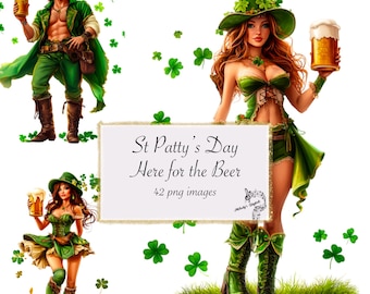 St Patrick's Day Bar Maid PNG-bundel, Irish Beer Graphics (42 png)