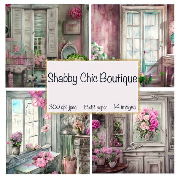 Shabby Chick Boutique Journal Paper, Digital paper, Rococo Paper junk journal pages printable 12x12 paper instant download