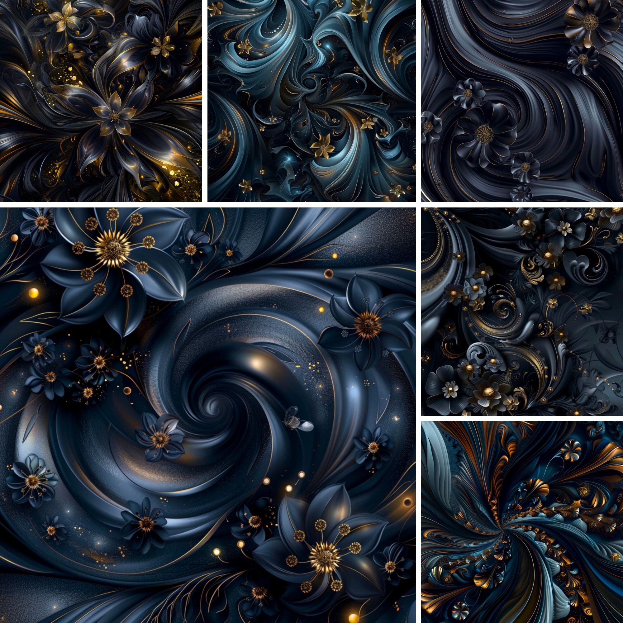 Blue and Gold Digital Paper, Abstract Digital Paper Gold Foil ...