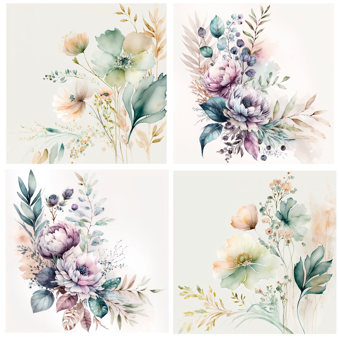 Watercolor Boho Flower Clipart, Digital Scrapbook Paper (digital ...
