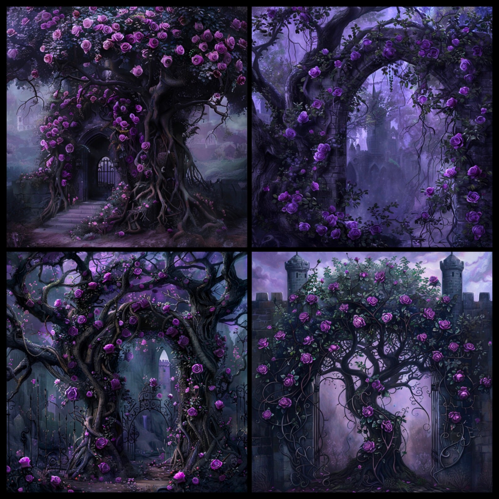 Gothic Purple Rose Tree Digital Paper, Printable Textures Printable ...