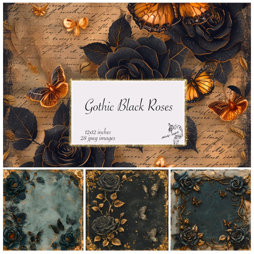 Gothic Black Roses Junk Journal Pages, Gold Butterflies Digital Kit - Etsy