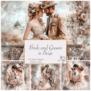 48 Bride and Groom Clipart Wedding Invitations Wedding Couple Printable Watercolor High Quality JPGS papercraft Junk Journal Digital Craft