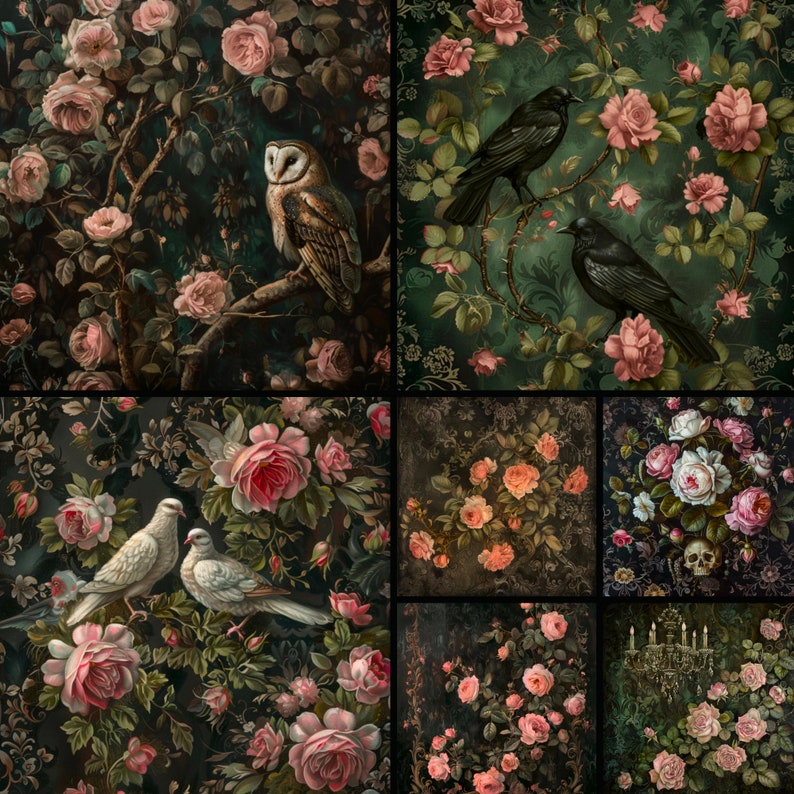 Gothic Rococo Digital Paper, Dark Floral Oil Paint Textures (12x12in ...