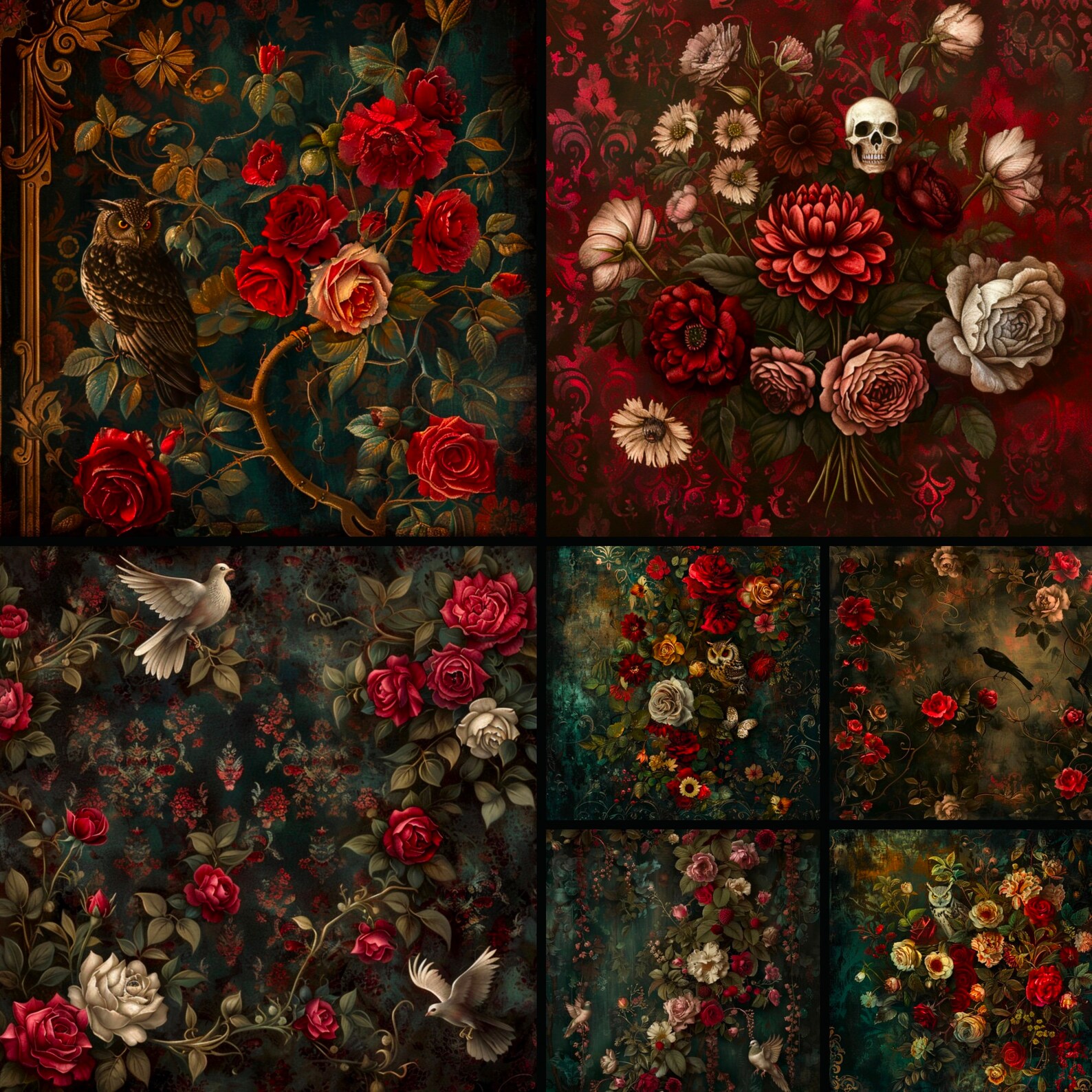Gothic Rococo Digital Paper, Victorian Gothic Digital Paper Backgrounds ...