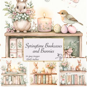 Librerie primaverili e coniglietti Junk Journal Pagine stampabili Pasqua, Boho, Coniglio, Carta per diario vintage con coniglietto pasquale, Bunny Ephemera