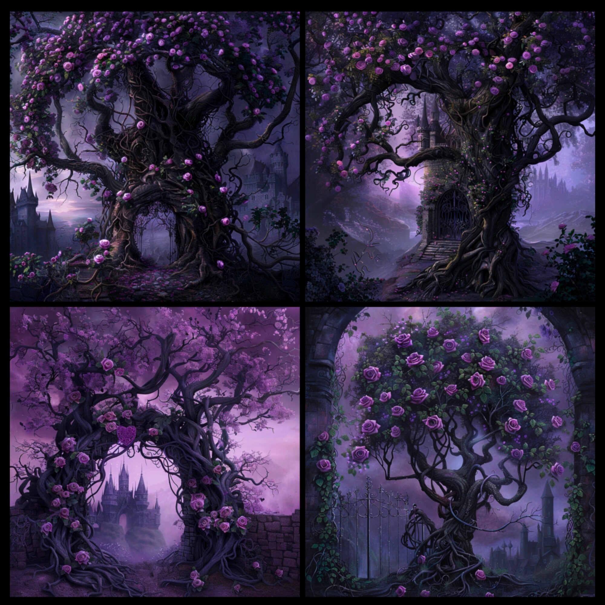 Gothic Purple Rose Tree Digital Paper, Printable Textures Printable ...