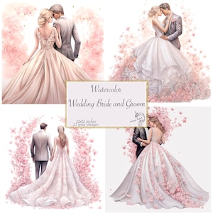 Hochzeit Braut und Bräutigam Digitales Papier, Aquarell Digitales Papier, Scrapbooking Papier für Hochzeit, Abschlussball, Tanz, Paar