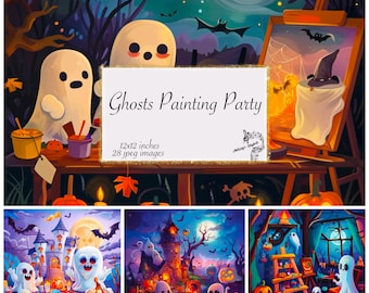 Digitalt papper med Halloween-spöken, scrapbookingkonst (digital nedladdning)