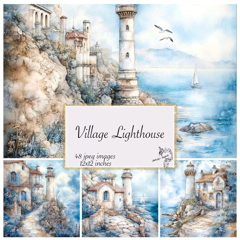 Watercolor Lighthouse Junk Journal Kit, Nautical Ephemera (digital ...