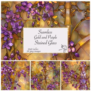 Gold and Purple Stained Glass Digital Paper, Seamless printable textures printable scrapbook paper