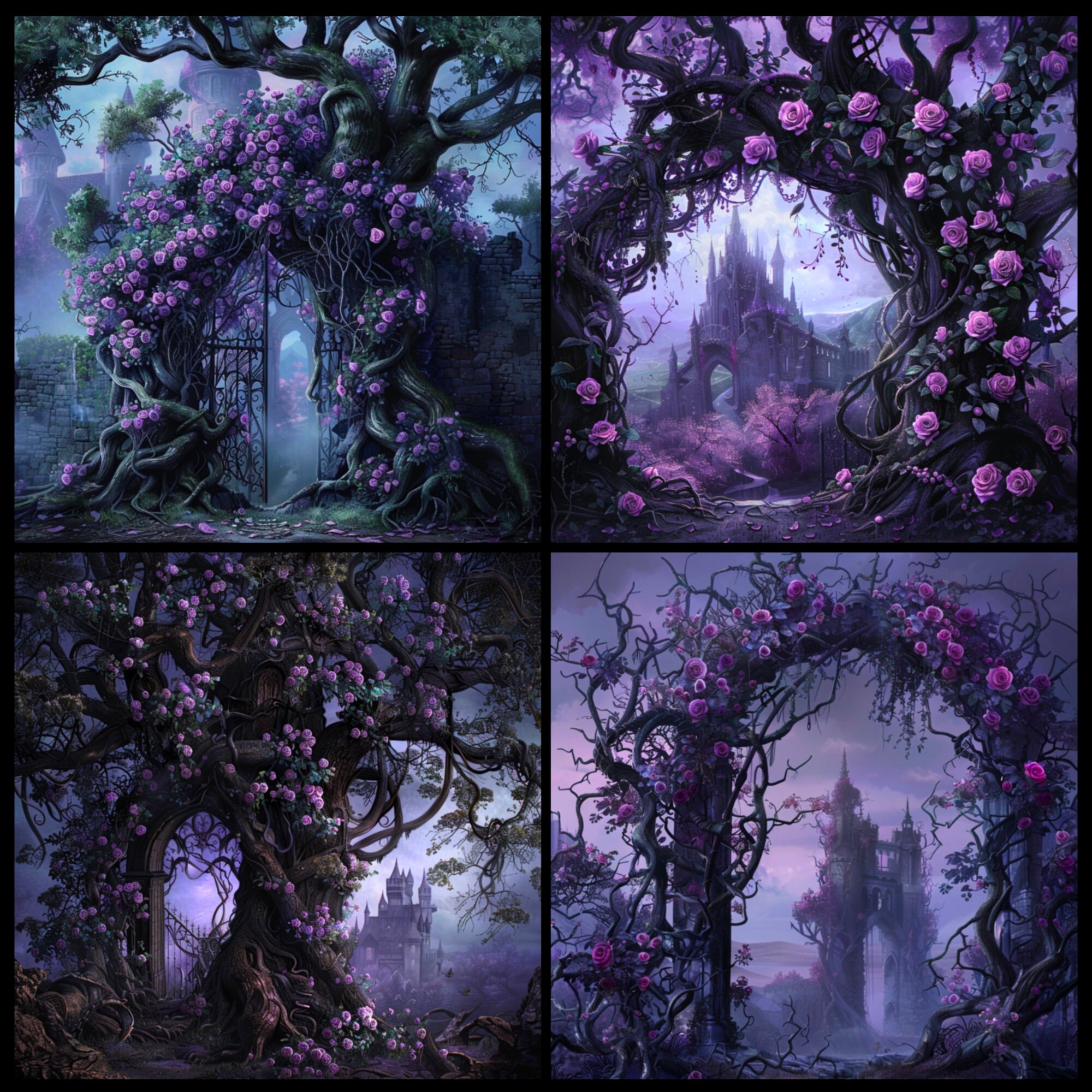 Gothic Purple Rose Tree Digital Paper, Printable Textures Printable ...