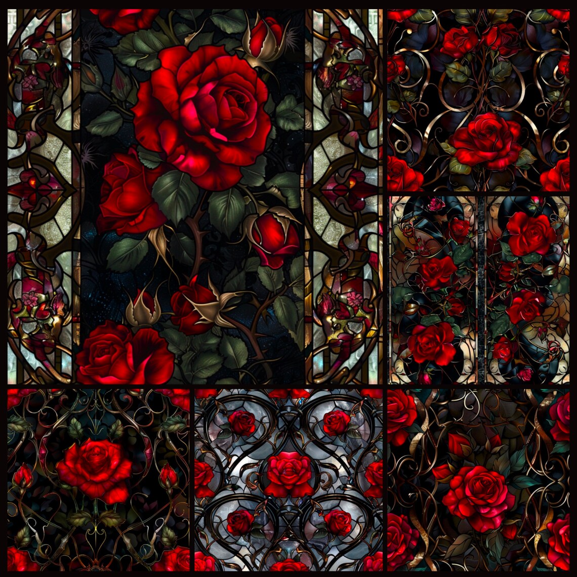 Gothic Red Roses Stained Glass Digital Paper (digital Download) - Etsy