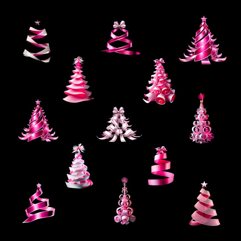 Pink and White Ribbon Christmas Tree Clipart in PNG Format, Pink ...