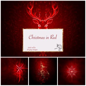 Christmas in Red Digital Paper, Christmas Paper JPG, Red Christmas Paper, Festive Wall Art, Oil Painting Designs, Junk Journal Pages