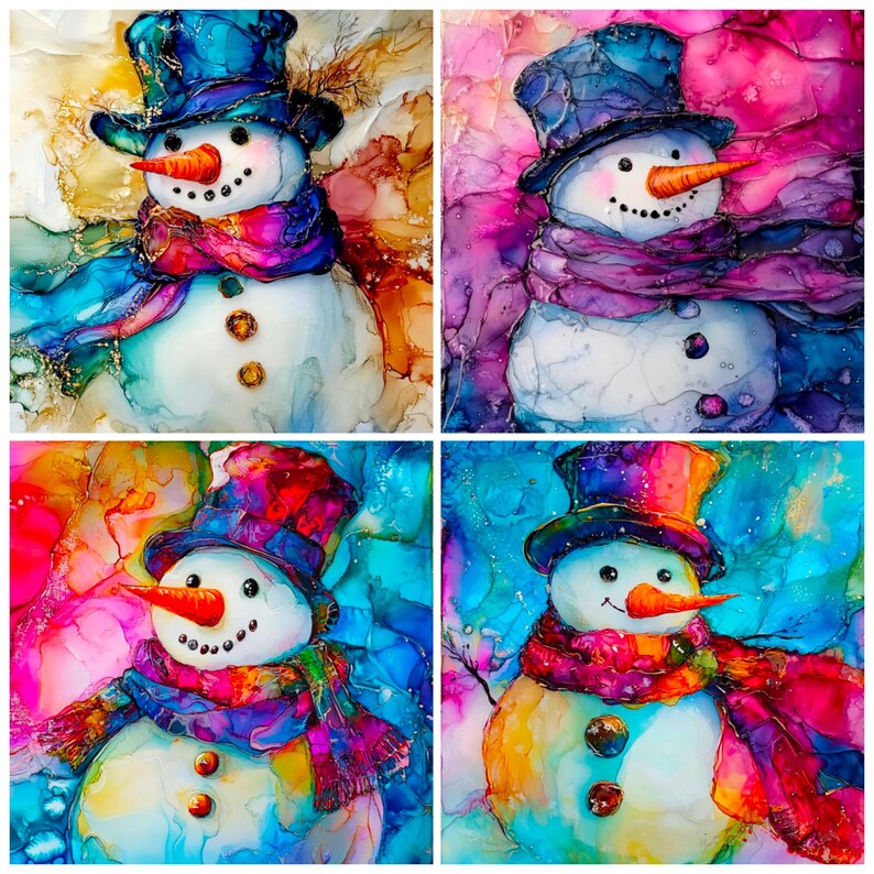 Abstract Snowmen Junk Journal Kit, Alcohol Ink Watercolor (digital ...
