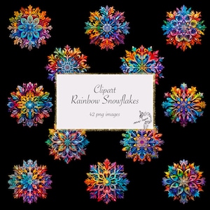Rainbow Snowflakes PNG, Snowflake Bundle PNG, Snowflakes Clipart, Snowflake Digital Download Dazzling Snowflakes PNG Files Instant Download