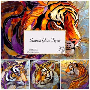 Tiger Stained Glass Sublimation Design, Stained Glass pattern, Stained Glass JPG&#39;s Faux Stained Glass. Stained Glass Digital Paper