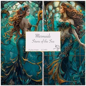 Meerjungfrauen Sirene des Meeres Digital Paper, Deep Waters Digital Junk Journal Kit, Unterwasser Collage druckbar, Unter dem Meer Digital Journal