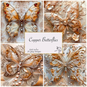 Papillons en cuivre Papier numérique Art déco Motifs élégants Motifs par sublimation Téléchargement instantané Utilisation commerciale
