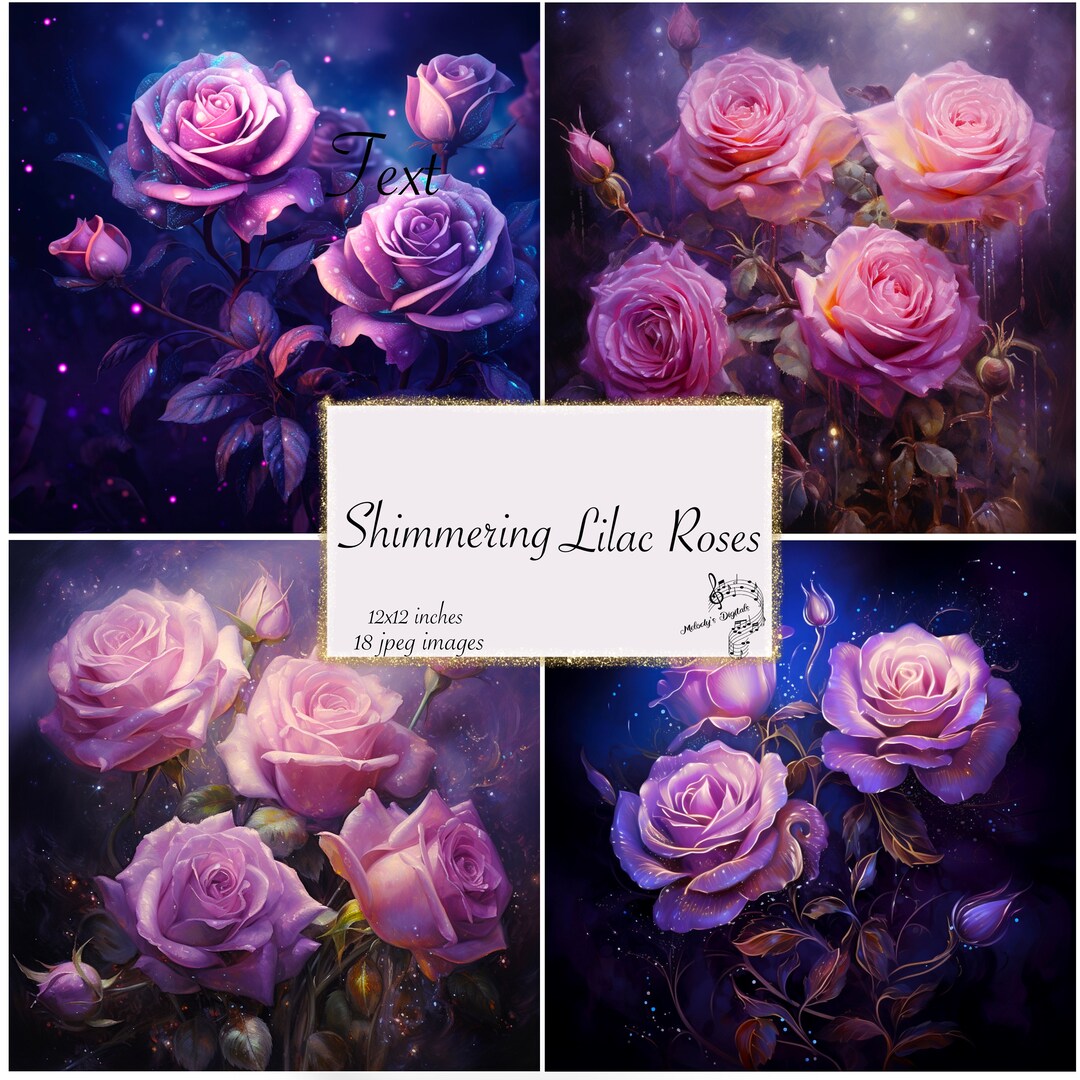 Rococo Roses Designs Lilac Roses Rococo Paper, Shimmering Floral Designs (digital Download ...