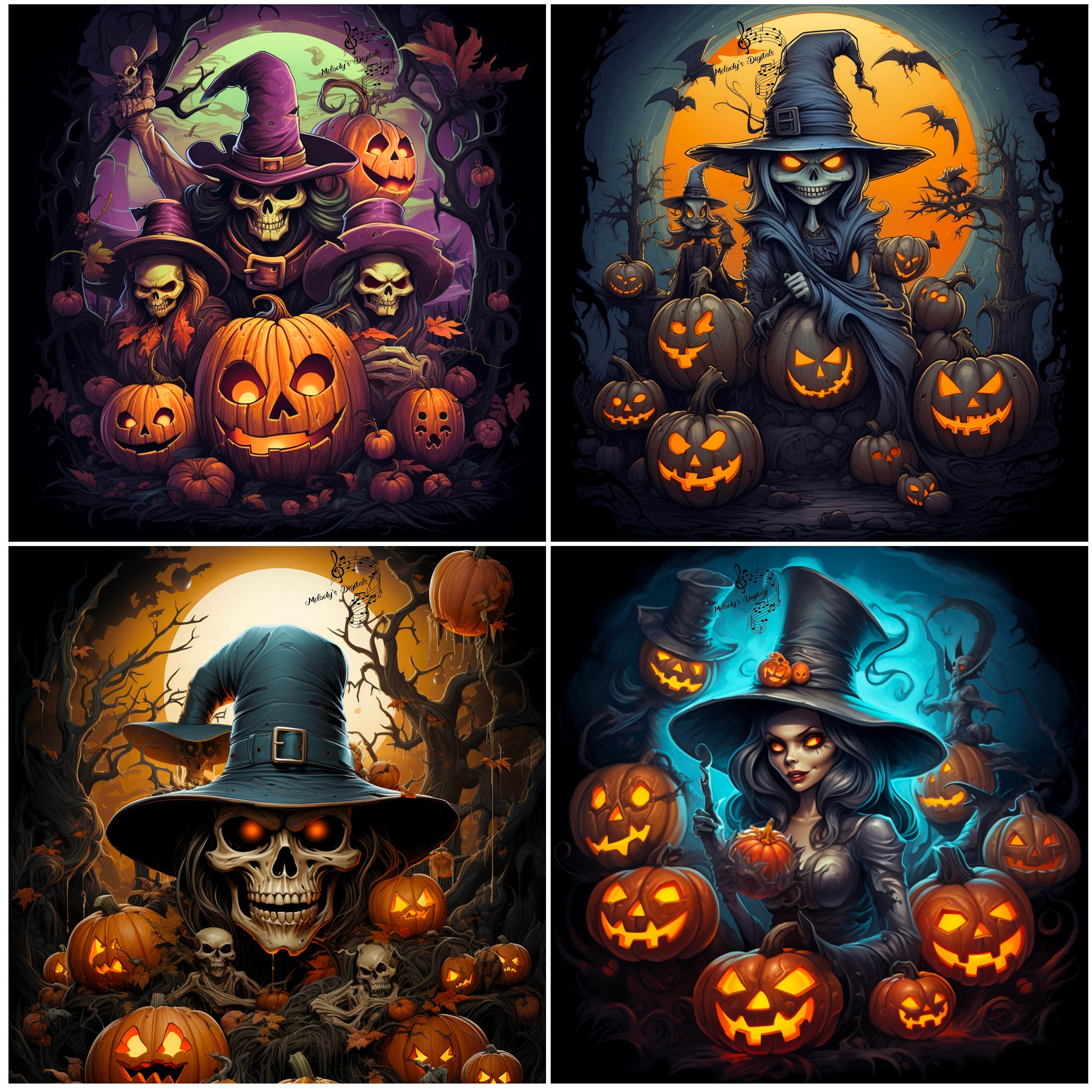 Wicked Witches and Scarecrows Halloween Paper, 12x12 (digital Download ...
