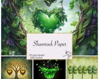 St. Patrick's Day Digital paper, green and gold shamrock patterns instant download commercial use
