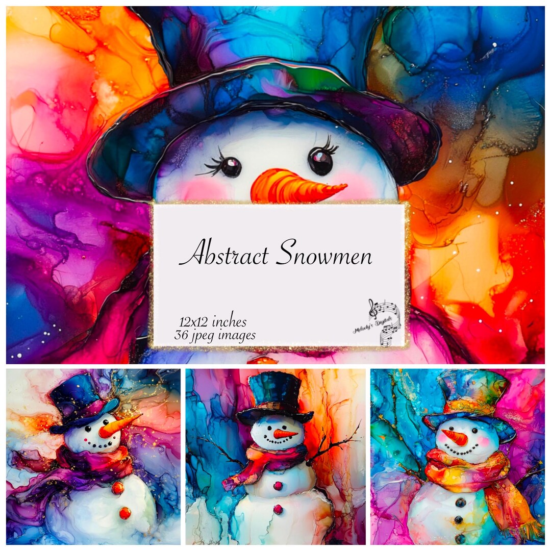 Abstract Snowmen Junk Journal Kit, Alcohol Ink Watercolor (digital ...