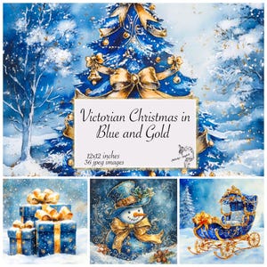 Victorian Christmas in Blue and Gold Watercolor Junk Journal Kit Santa Claus Junk Journal Pages Digital Scrapbook paper kit Christmas Prints