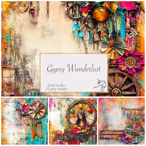 Kit de diario basura Gypsy Wanderlust, papel imprimible para álbum de recortes, álbum de recortes Gypsy Soul, acuarela, boho, diario basura gitano