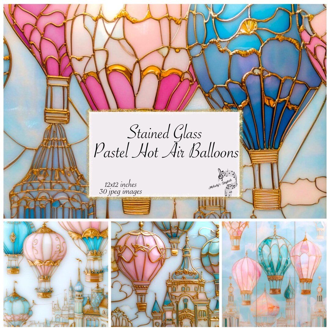 Pastel Hot Air Balloon Digital Paper, Nursery Wallpaper (digital ...