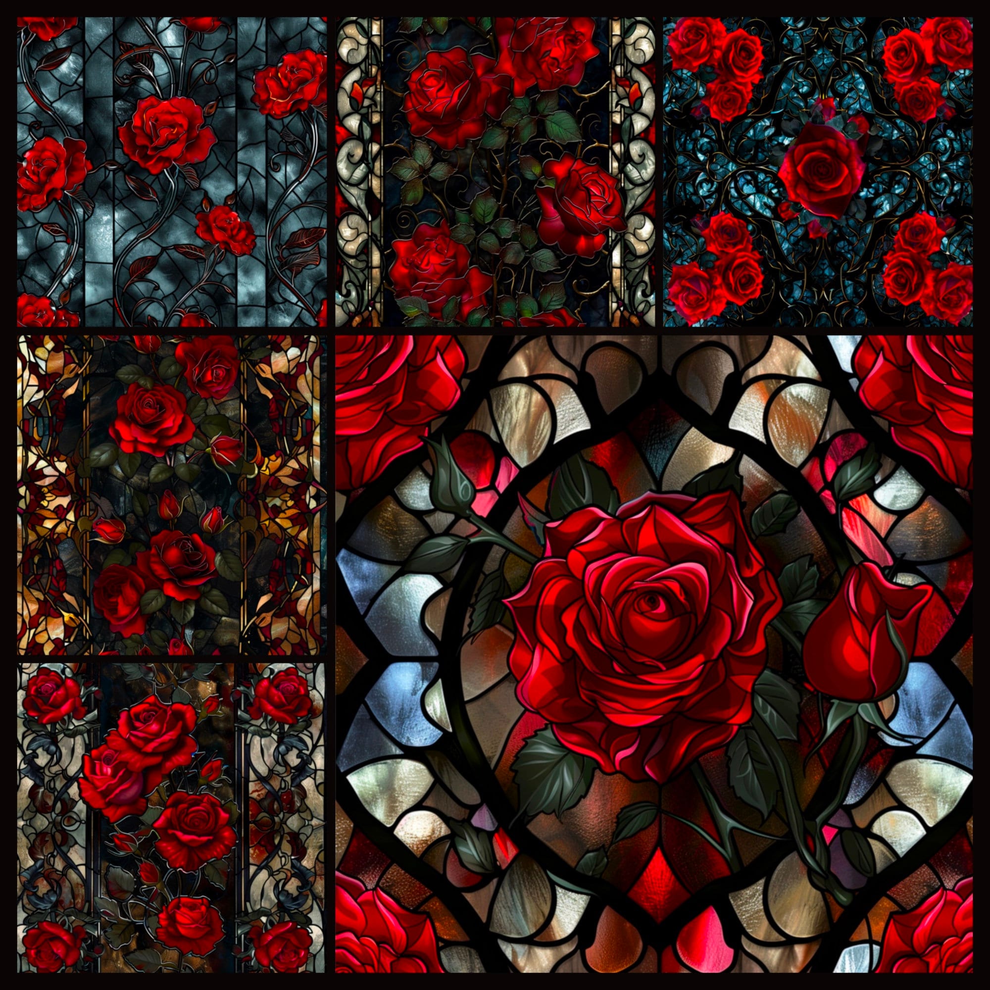 Gothic Red Roses Stained Glass Digital Paper (digital Download) - Etsy