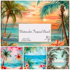Hawaii Junk Journal Paper Pack, pagine stampabili Ocean Beach Sea, pagine di scrapbooking estive con carta digitale e acquerelli Tropical Beaches
