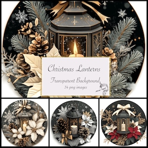 Christmas Lanterns Clipart, Christmas Wreath Lanterns Clipart, Christmas PNG, 28 Christmas Lantern PNG, Christmas Card making, Decor