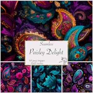 Colorful Paisley Delight Seamless Digital Paper, Scrapbook Paper Seamless textures, Digital Instant Download Scrapbooking Kit Junk Journals