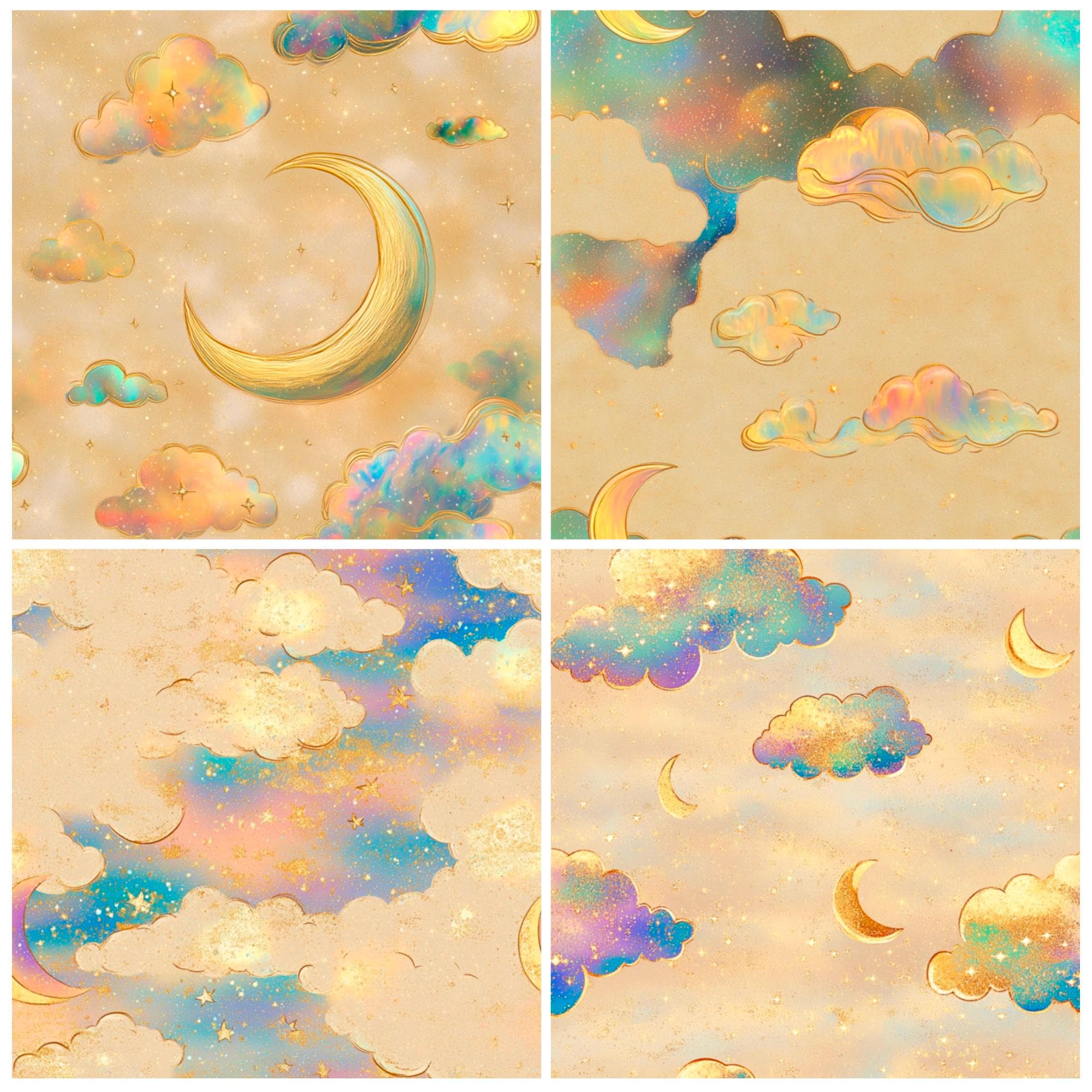 Iridescent Stars and Moon Digital Paper, Seamless Celestial Texture ...