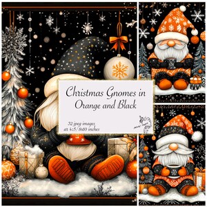 Christmas Gnomes in Orange and Black Junk Journal Printable Ephemera Journaling Supplies Paper Crafts Scrapbooking Pages Winter Cottage core