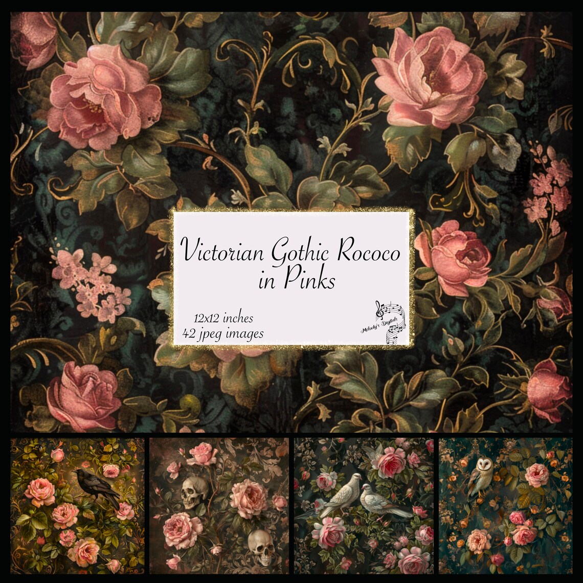 Gothic Rococo Digital Paper, Dark Floral Oil Paint Textures (12x12in ...