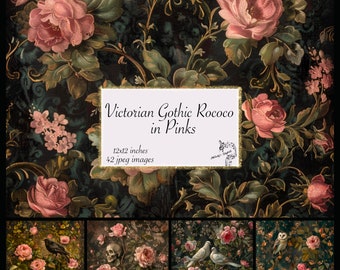 Gothic Rococo Digital Paper, Dark Floral Oil Paint Textures (12x12in JPEG)