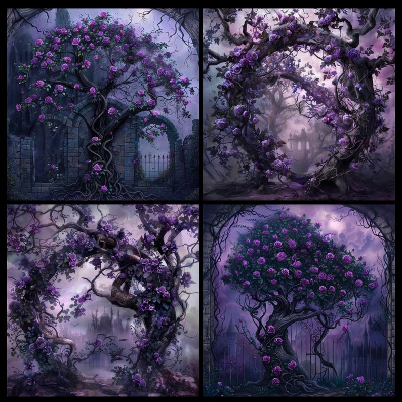 Gothic Purple Rose Tree Digital Paper, Printable Textures Printable ...