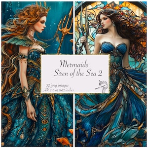 Meerjungfrauen Sirene des Meeres 2 Digitales Papier, Tiefsee Digital Junk Journal Kit, Unterwasser Collage druckbar, Unter dem Meer Digital Journal