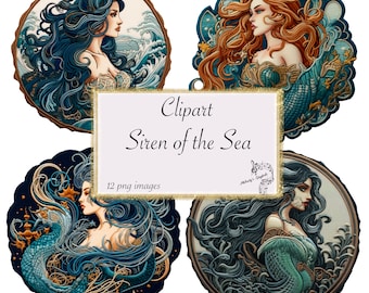 Clipart de Sirena del Mar, Sirena PNG, Papel de Diario Basura de Fantasía (Descarga Digital)