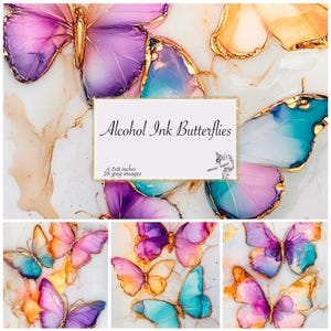 Boho Minimal Pastell Schmetterlinge Digitales Papier, Boho Alkohol Tinte Schmetterlinge Junk Journal Scrapbooking Papier Instant Download