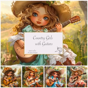 Country Girls with Guitars Papier numérique, papier journal pour filles, Guitar Girl Journal pages de journal indésirable en papier textures imprimables