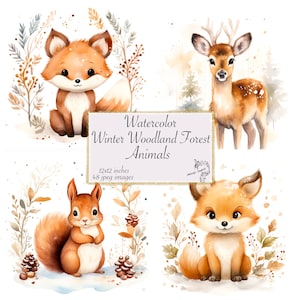 Aquarelle hiver, animaux de la forêt, papier journal, aquarelle, aquarelle, animaux de la forêt, journal, aquarelle
