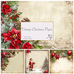 Vintage Christmas Paper, Christmas Digital Paper, Vintage Paper Digital Backgrounds Scrapbooking Kits Junk Journal paper